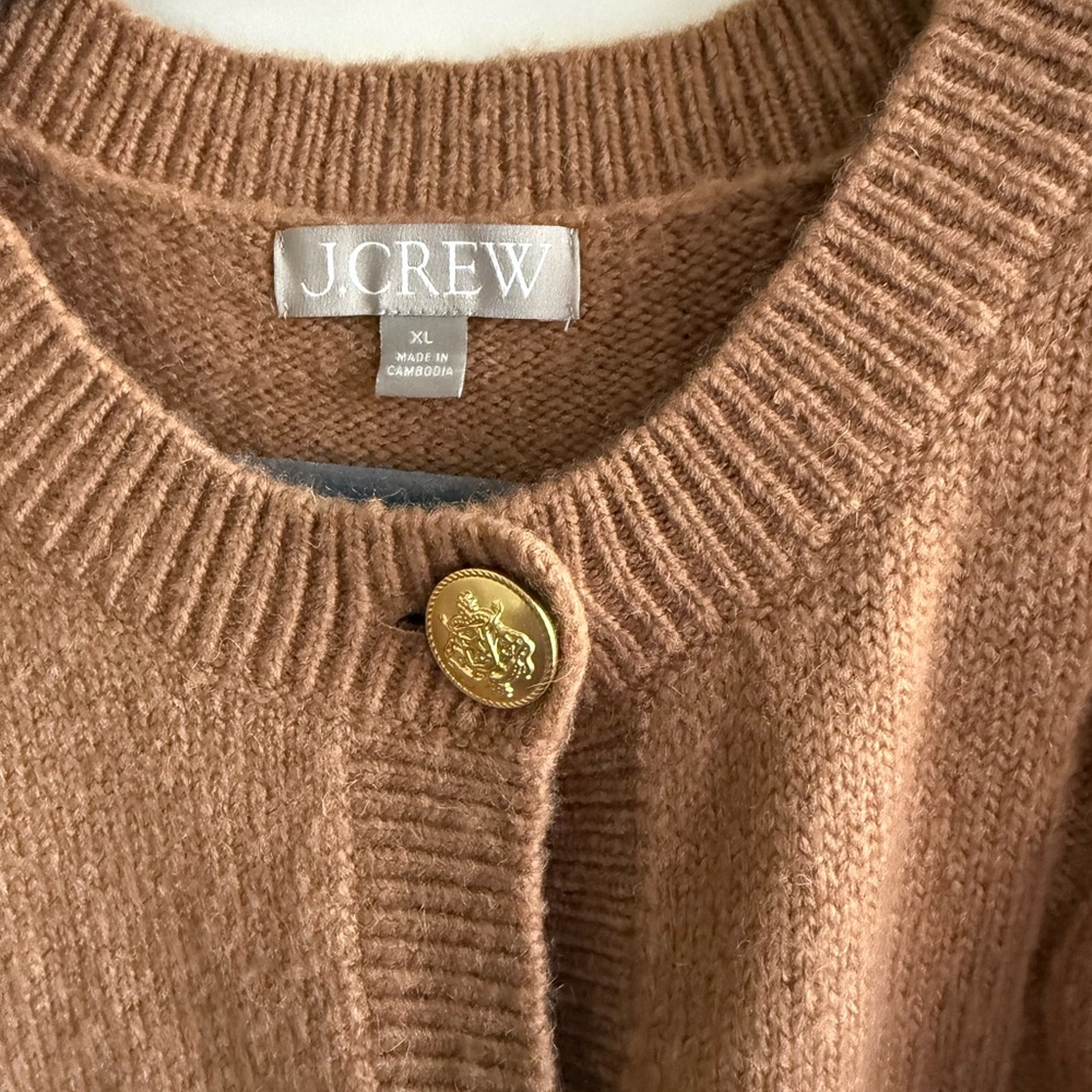 J. Crew Camel Cable Knit Cashmere Blend Cardigan with Gold Buttons - Picture 2 of 6